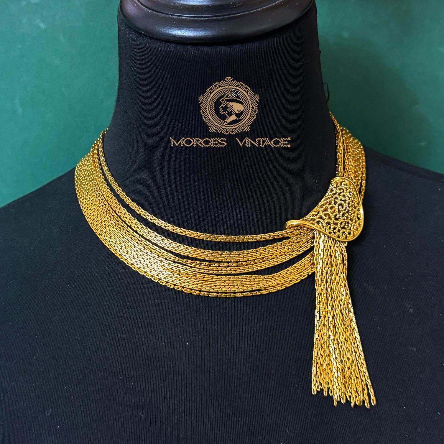 Vintage-G中古首饰60年代MONET书本款气质流苏金属项链