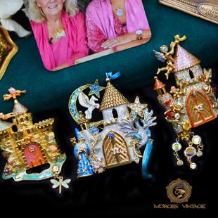 Kirks Folly手工流光溢彩珐琅梦幻仙女可开门的城堡流星胸针