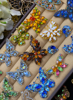 Vintage复古董首饰WEISS珐琅REGENCY奥地利水晶钻蝴蝶胸针集