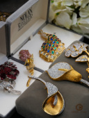 Vintage中古首饰NOLAN MILLER水晶果冻密钻珐琅玫瑰花孔雀胸针集