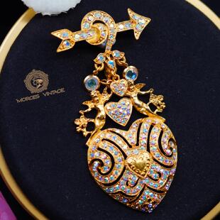 Kirks Folly爱神丘比特之箭天使浮雕爱心悬挂胸针吊坠两用款