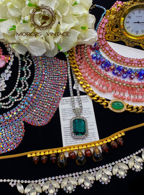 古董首饰CHOKER水钻珍珠