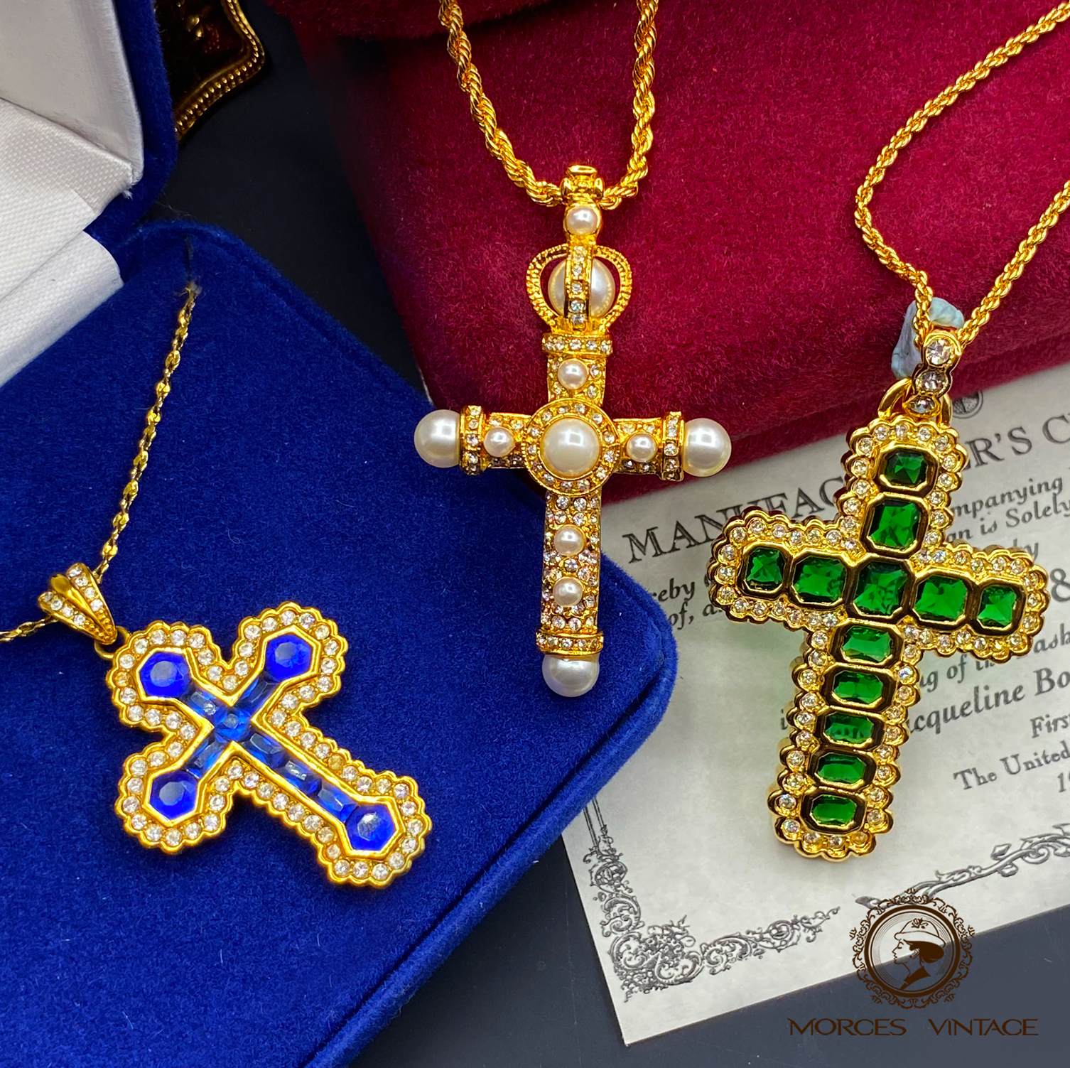 JBK皇冠珍珠十字架胸针项链