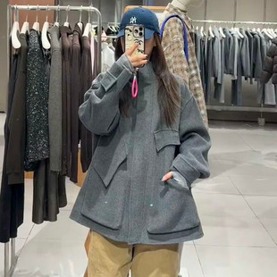 【Chunxi】100绵羊毛 松弛感不规则口袋连帽双面呢大衣毛呢外套女