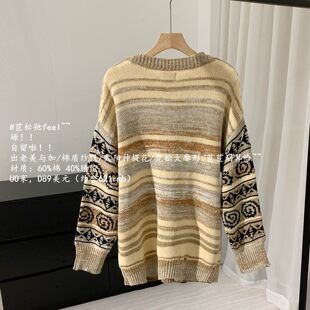 松弛氛围感太阳神提花圆领针织衫 代g600 塬 大毛衣女 Chunxi