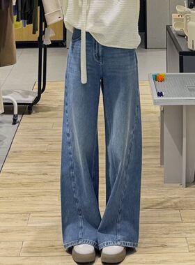 【Chunxi】[五好神裤]100棉 四季款斜向切割立裁高腰阔腿牛仔裤女