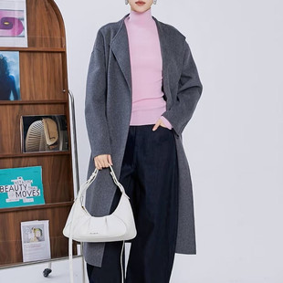 【Chunxi】100绵羊毛 持久时髦过膝长款廓形系带双面呢大衣外套女