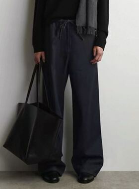 【Chunxi】@CS 天丝棉~复古靛蓝抽绳高腰窄版阔腿牛仔裤休闲裤女