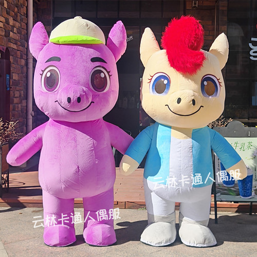 充气马卡通人偶服装生肖马吉祥物