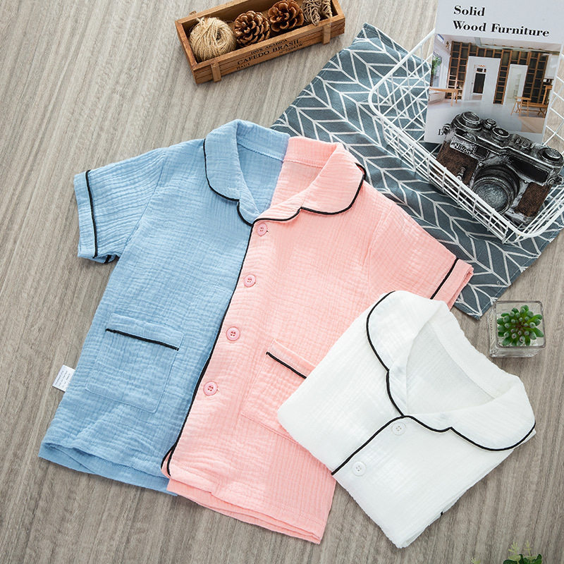 儿童家居服夏季新款睡衣套装女童空调服纯棉纱布吸汗男薄款两件套