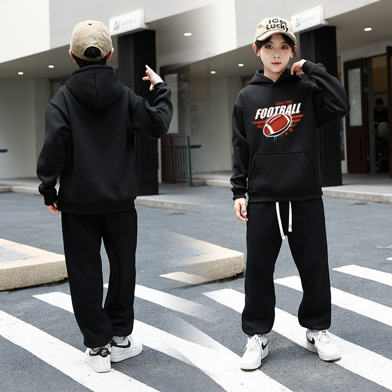 男童加绒秋冬套装中大童港风套头加厚保暖运动服儿童春秋季两件套