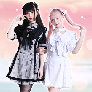 吉儿朋克】原创量产型浪漫序章格纹领结水手服短袖连衣裙短裤套装
