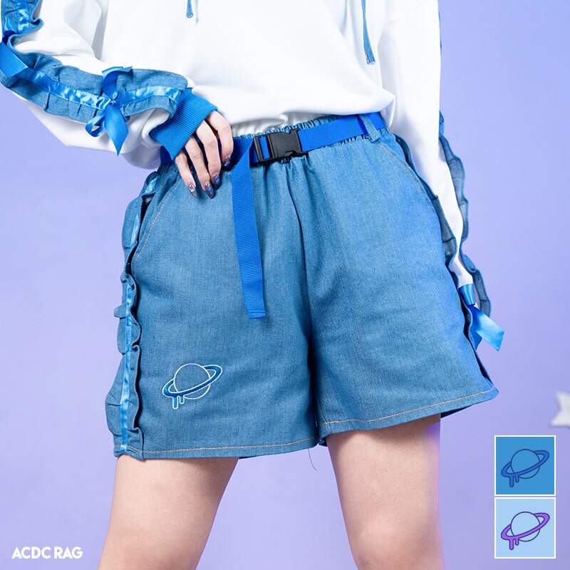 吉儿朋克】溶化星球缎带蝴蝶结荷叶边牛仔短裤ACDC rAG台湾代理