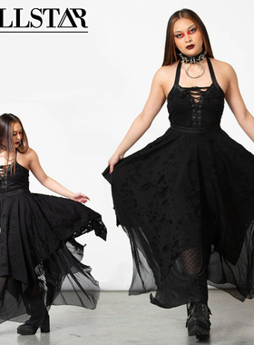 吉儿英国Killstar朋克BADLAND暗黑之地不规则割破深V挂脖连衣裙