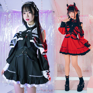 吉儿朋克】原创歌特狂想曲露肩小高领长袖领结蛋糕连衣裙宫廷风