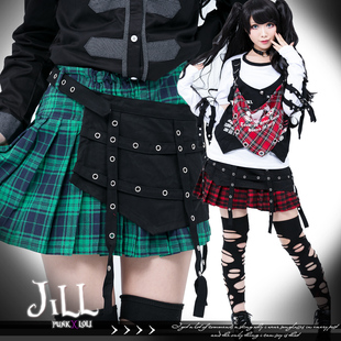FA299 坏女孩 O吉儿O英伦朋克EMO 腰封造型苏格兰格纹百褶短裙