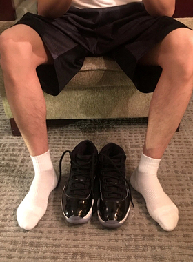 3双纯色运动吸汗训练中筒袜男士纯棉毛巾底加厚健身篮球白色短袜