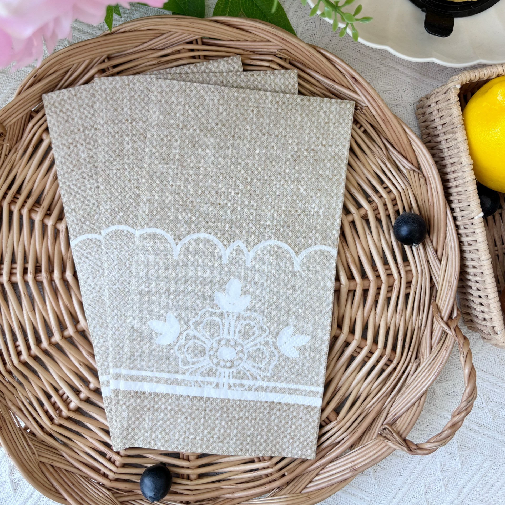 20张 蕾丝麻布纹理印花餐巾纸  彩色纸巾餐厅酒店餐垫33*40cm