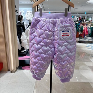 韩国代购BEBEDEPINO贝贝品诺儿童亮面爱心加厚夹棉外出长裤