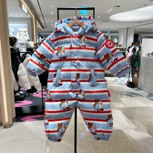 韩国代购BEBEDEPINO贝贝品诺婴童25冬卡通印花带帽羽绒连体服