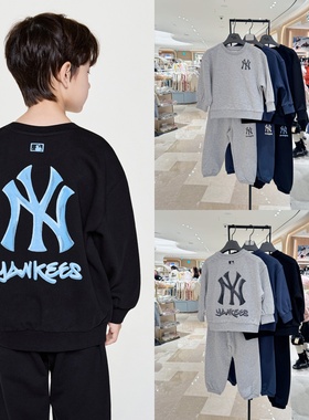 韩国专柜代购MLB儿童大标运动休闲加绒卫衣卫裤两件套25冬款0956