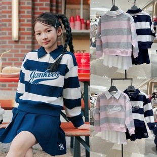 韩国代购MLB潮牌女童翻领条纹卫衣短裙打底裤三件套26春新款0361