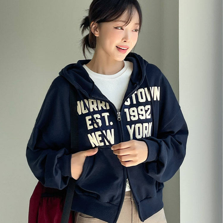 时尚起义韩国潮范2025秋新newyork双向拉链连帽外套ps25091205