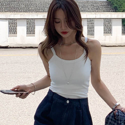 潮范2件弹力小胸带杯垫吊带背心