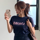 潮范2025冬amour字母印花拉绒短袖 时尚 起义韩国代购 T恤tm25111704