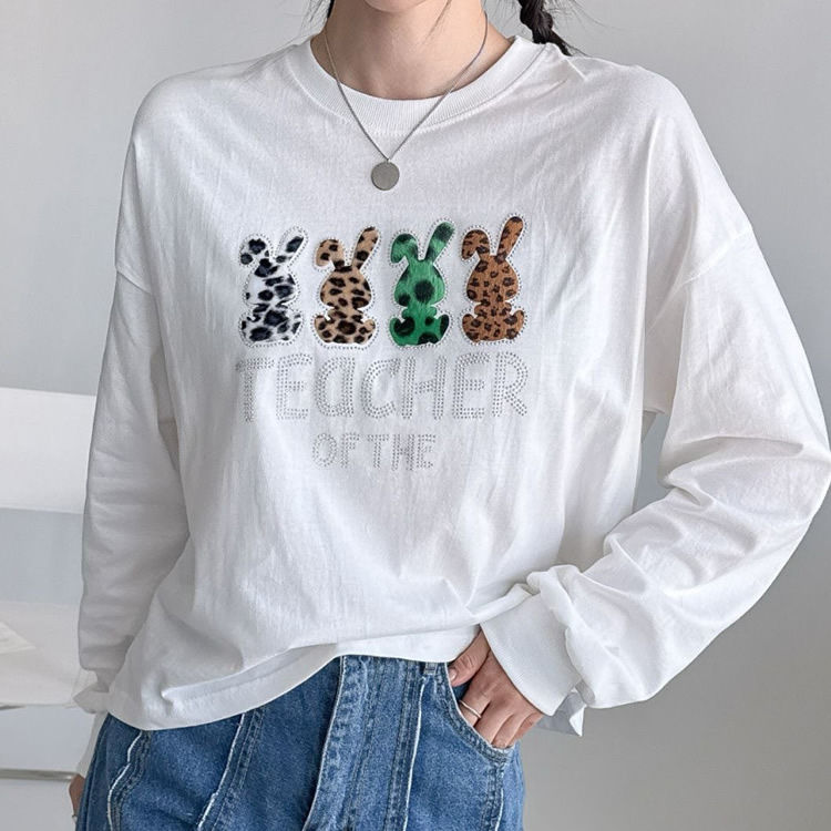 時尚起義韓國代購潮范2025春夏燙鉆斑點兔防曬長袖T恤dw25032606