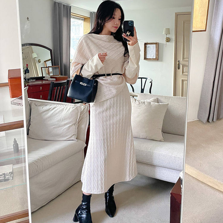 时尚起义韩国代购套装潮范2026春麻花纹披肩鱼尾半身裙dp26022104