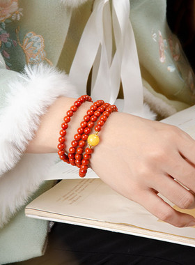 天然川料柿子红南红玛瑙手串108颗手串蜜蜡转运珠文玩佛珠链送礼