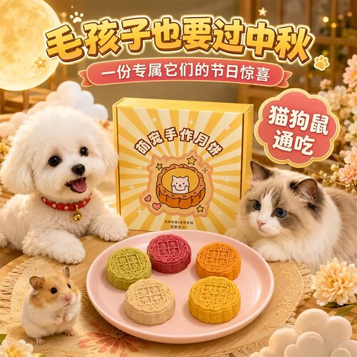 中秋宠物月饼手工鸡肉狗狗冻干零食训练奖励猫咪月饼酥节日礼盒装