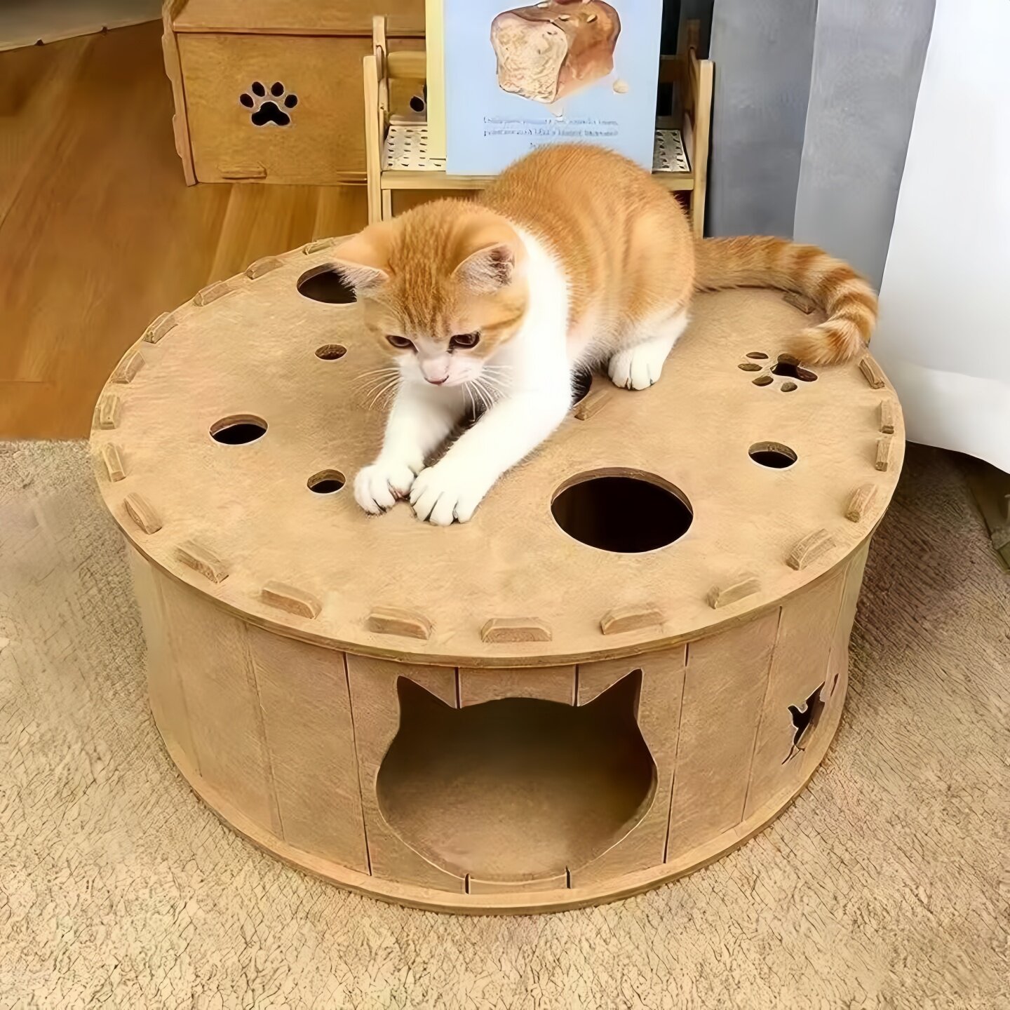 猫咪躲避屋毛毡猫窝花园隧道藏屋耐抓半封闭式玩具钻洞轮胎式猫窝图片