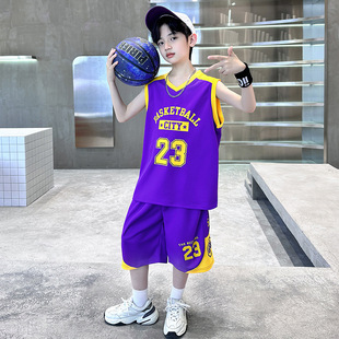 篮球服中大童速干球衣男孩子亲少年学生背心运动服两件套 儿童无袖