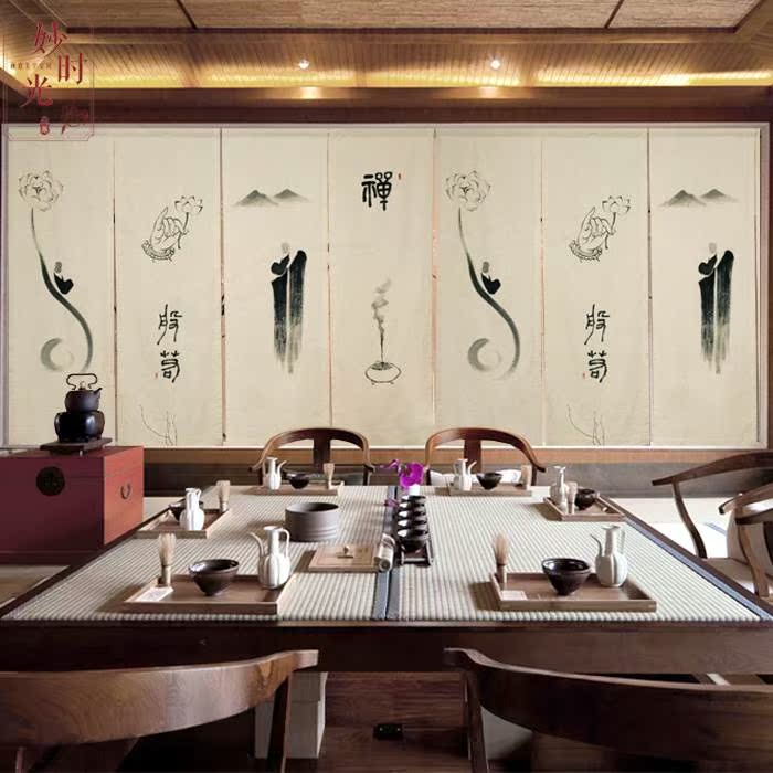 般若定制棉麻手绘禅意水墨佛堂茶馆书房会所窗帘门帘布帘隔断|ruв категории домашний ткань, занавес, занавес и аксессуары, Настроить занавес - от Buy2taobao.com для оказания профессиональной услуги покупки агента Taobao