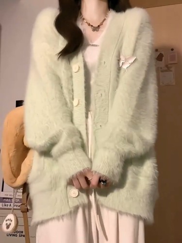 oversize！薄荷绿单排扣V领开衫