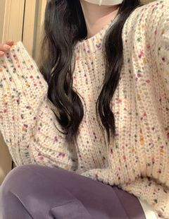 软糯彩点套头毛衣女秋装 针织衫 新款 宽松长袖 慵懒风潮 韩版 加厚版