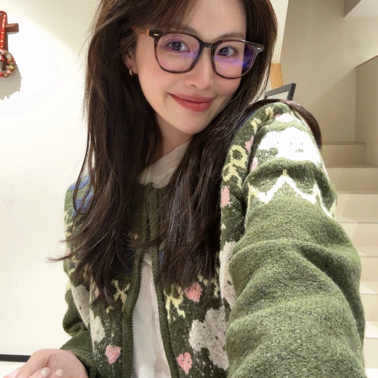 氛围感撞色提花拉链毛衣开衫