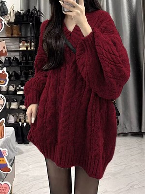 加厚版！慵懒风套头V领毛衣