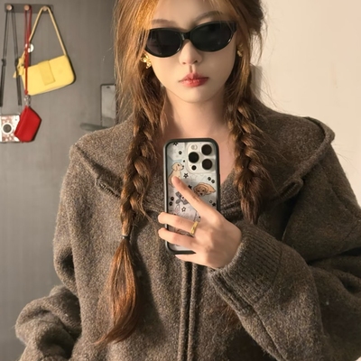 连帽拉链毛衣开衫女秋冬