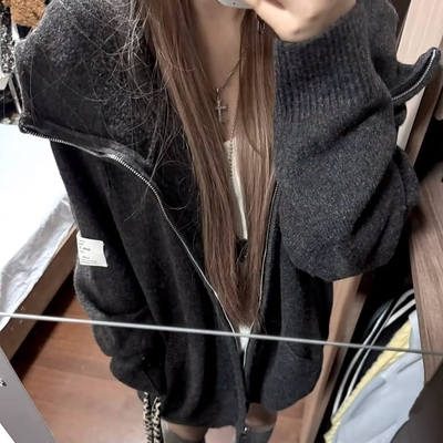 加厚版！重工连帽拉链毛衣开衫