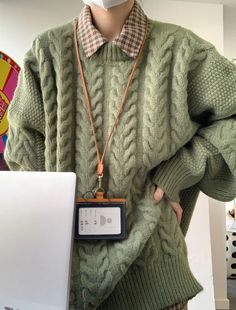 宽松慵懒风长袖 加厚版 韩版 新款 针织 绿色复古麻花毛衣女2025秋装