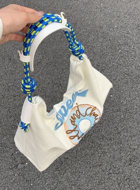 奶昔白！小众日系托特包包女2025新款刺绣甜甜圈斜挎单肩包大容量