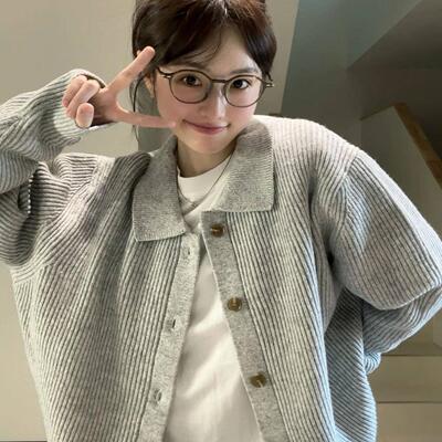 oversize！灰色单排扣翻领开衫