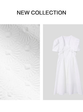 L1F27083 清新优雅白色花卉刺绣连衣裙