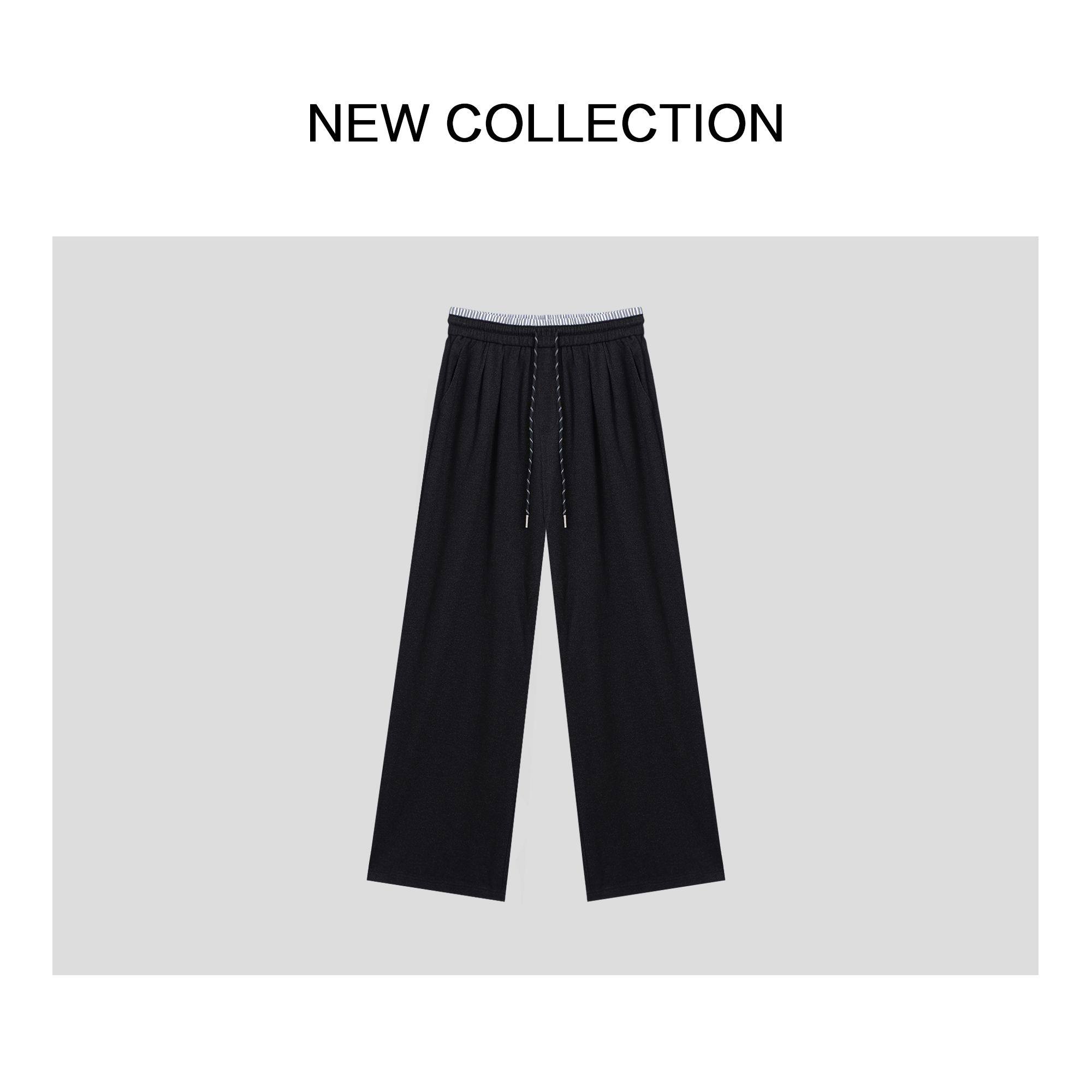 时尚百搭高腰设计感裤子K3538018-8018阔腿裤黑色