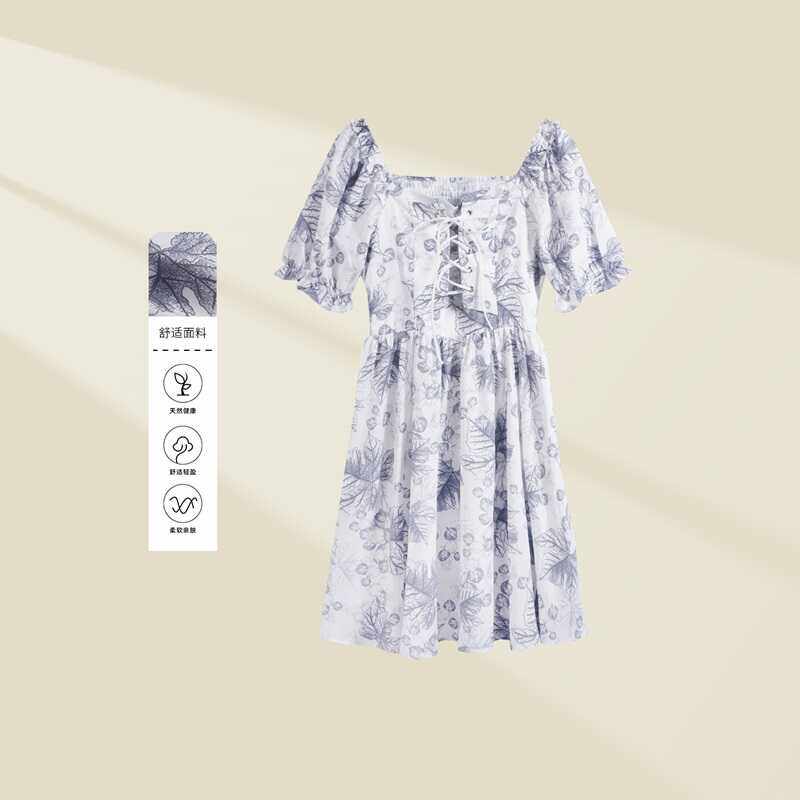 L5336217A法式绑带碎花连衣裙女夏季2024新款小个子收腰a字短裙子