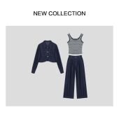 牛仔外套 条纹背心 阔腿裤 新款 套装 D5530116S
