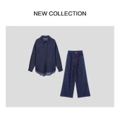 新款 时尚 网红套装 秋季 休闲D3538036 8036牛仔阔腿上衣